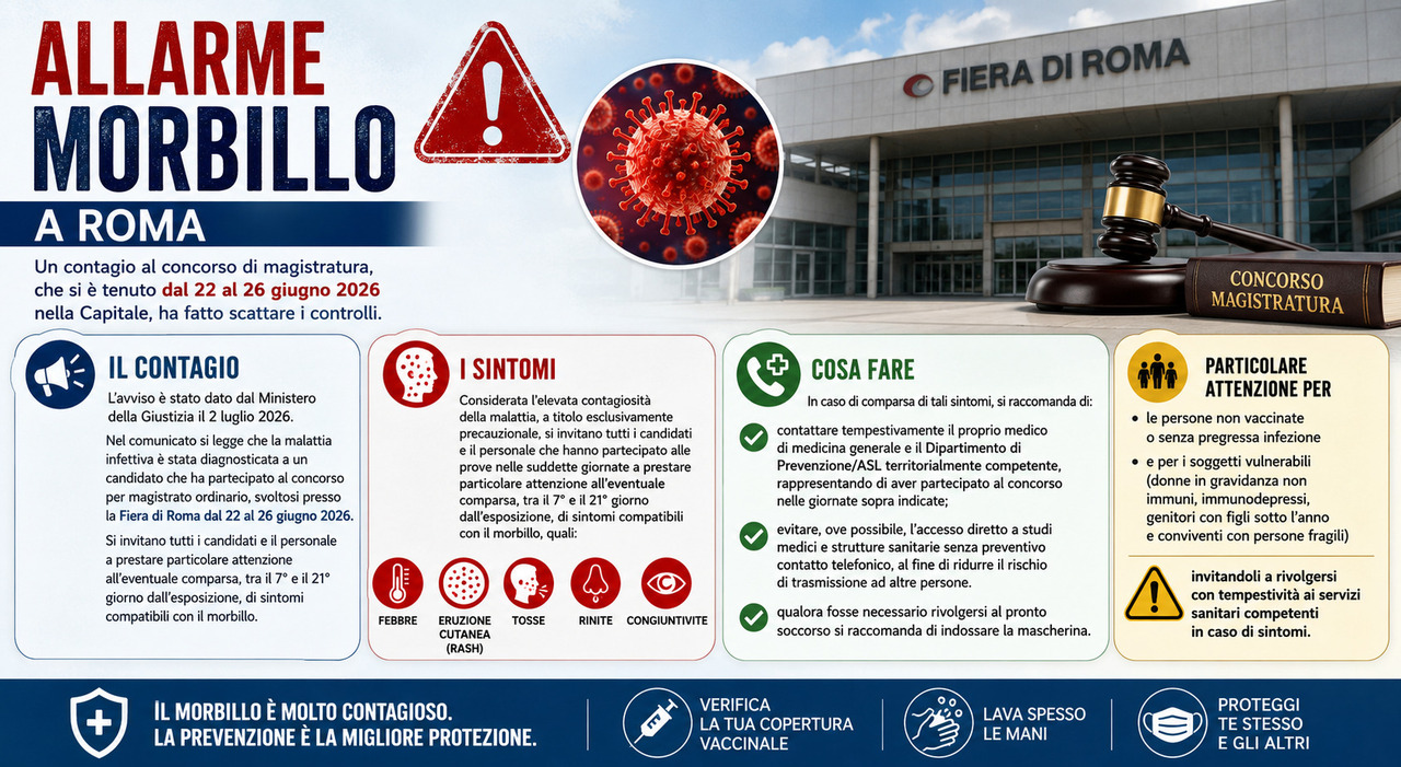 Allarme morbillo a Roma, contagio al concorso di magistratura: scattano i controlli su oltre 3000 candidati. Sintomi e cosa fare