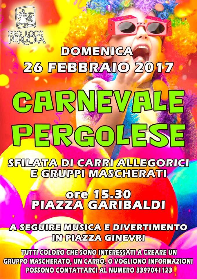 Carnevale Pergolese: sei carri, gruppi mascherati, musica e divertimento